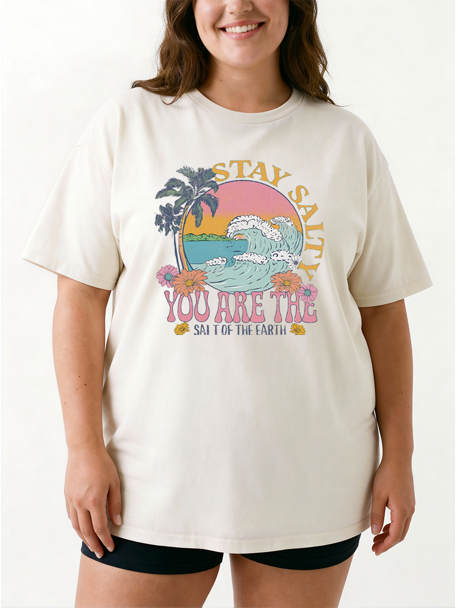 Vintage Stay Salty Bible Verse Christian Beach Oversize Graphic Tee