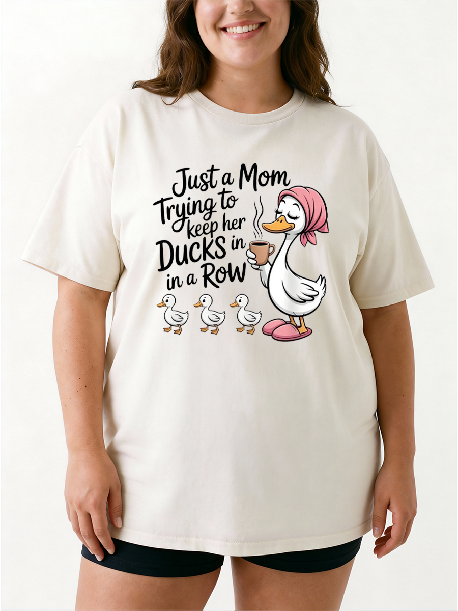 Vintage Just A Mom Trying To Keep Her Ducks In A Row Oversize Graphic Tee