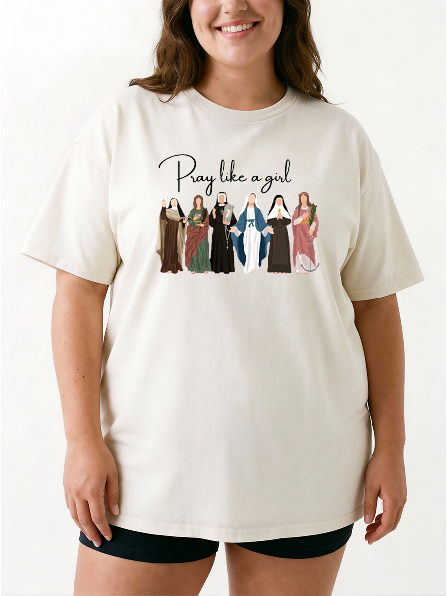 Vintage Pray Like A Girl Christian Oversize Graphic Tee