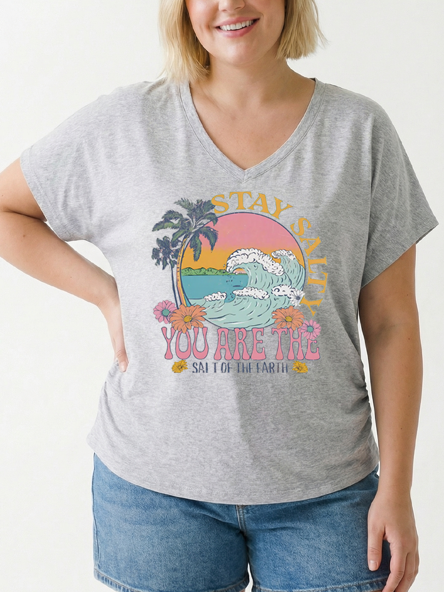 Vintage Stay Salty Bible Verse Christian Beach Sleeve Graphic T-Shirt