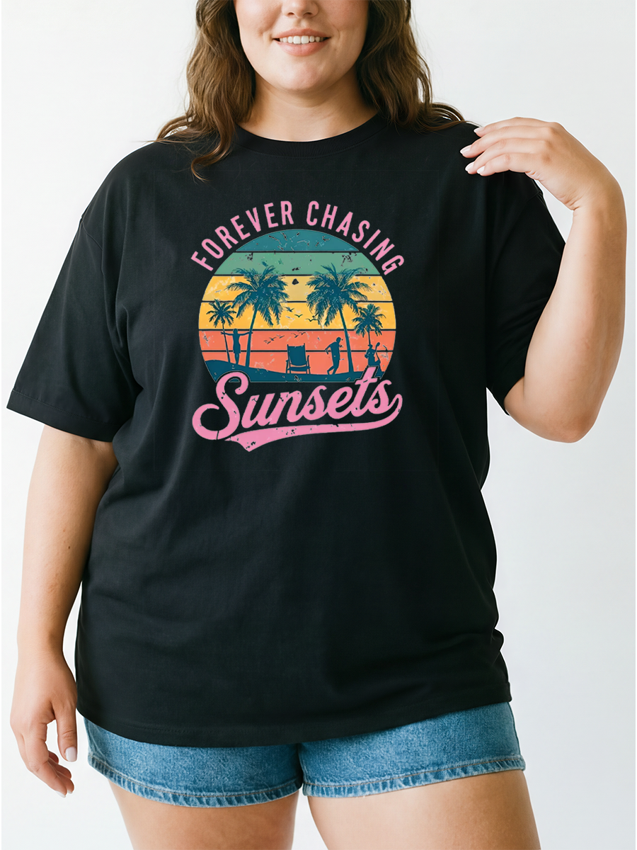Vintage Forever Chasing Sunsets Oversize Graphic Tee