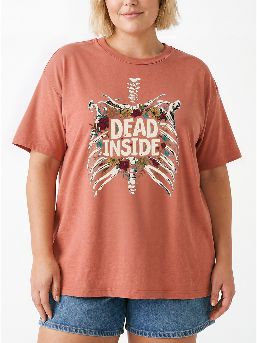 Vintage Dead Inside Skelon Oversize Graphic Tee