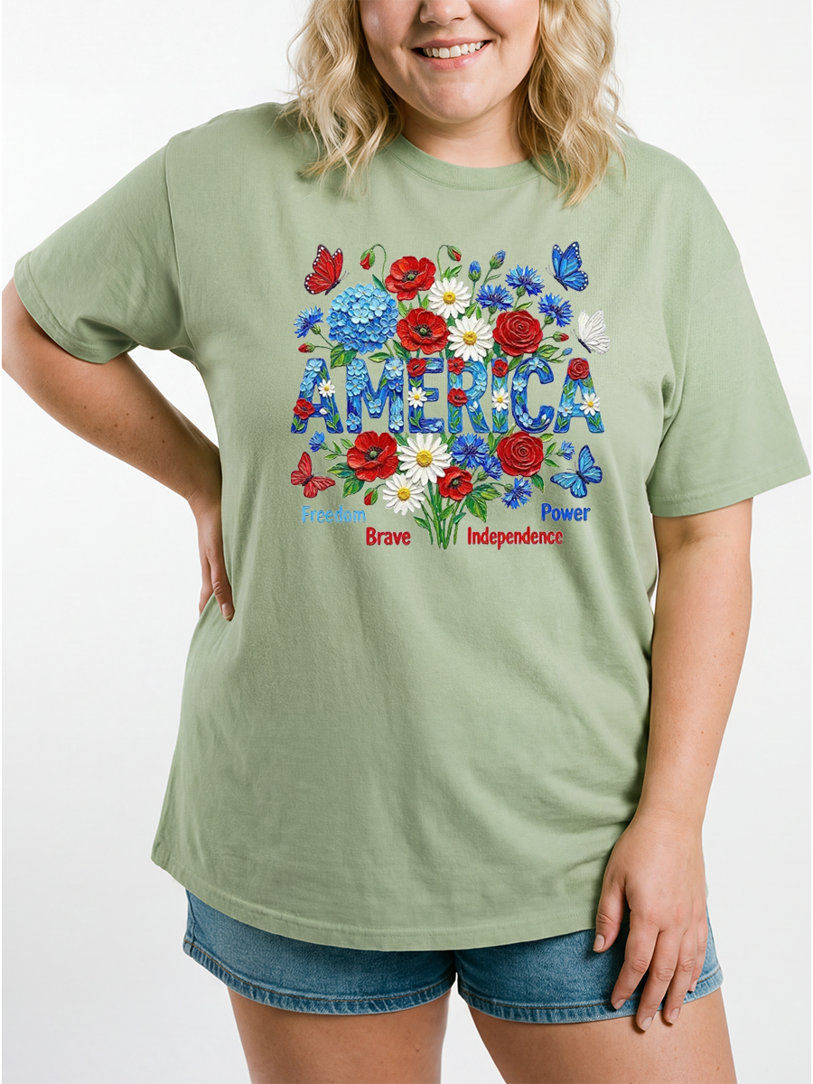 Vintage Patriotic Flower Oversize Graphic Tee