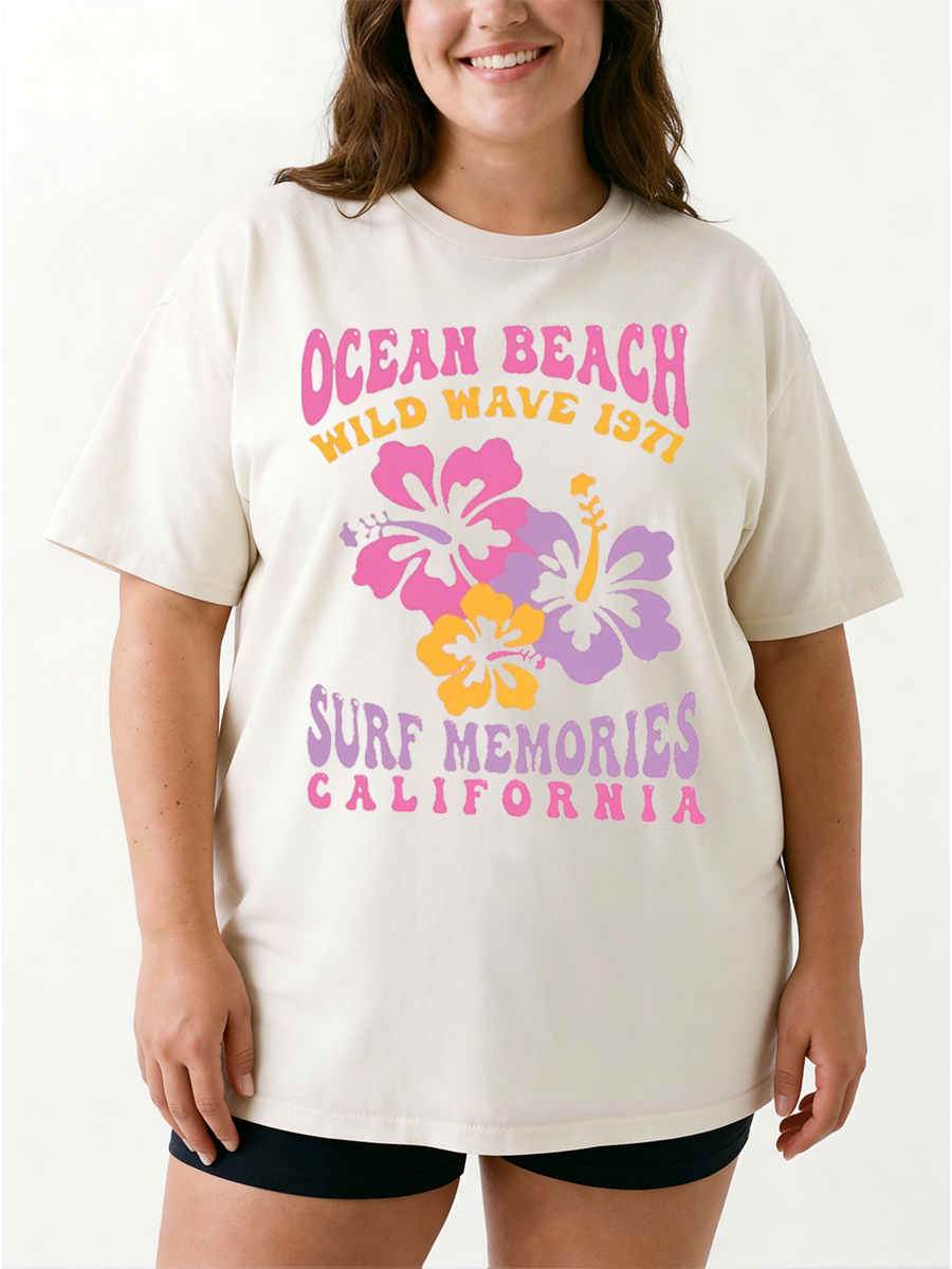 Vintage Ocean Beach Wild Wave Oversize Graphic Tee