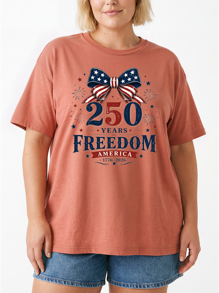 Vintage 250Th Anniversary Freedom America Patriotic Bow Oversize Graphic Tee
