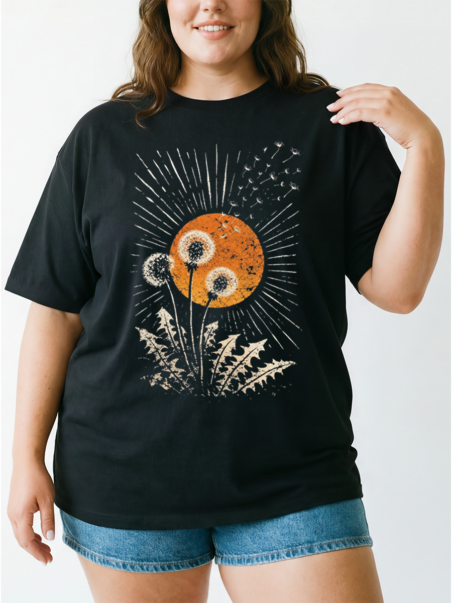 Vintage Dandelion Sun Oversize Graphic Tee