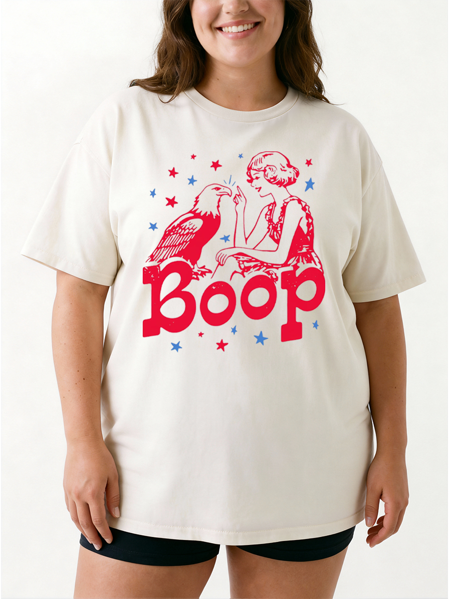 Vintage Boop Eagle Patriotic Independence Day Oversize Graphic Tee