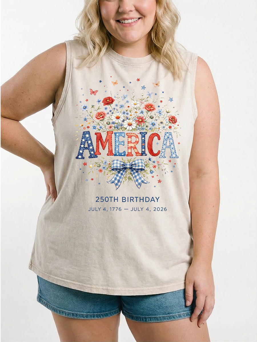 Vintage 4Th Of July 2026 Patriotic Floral Washed Tank