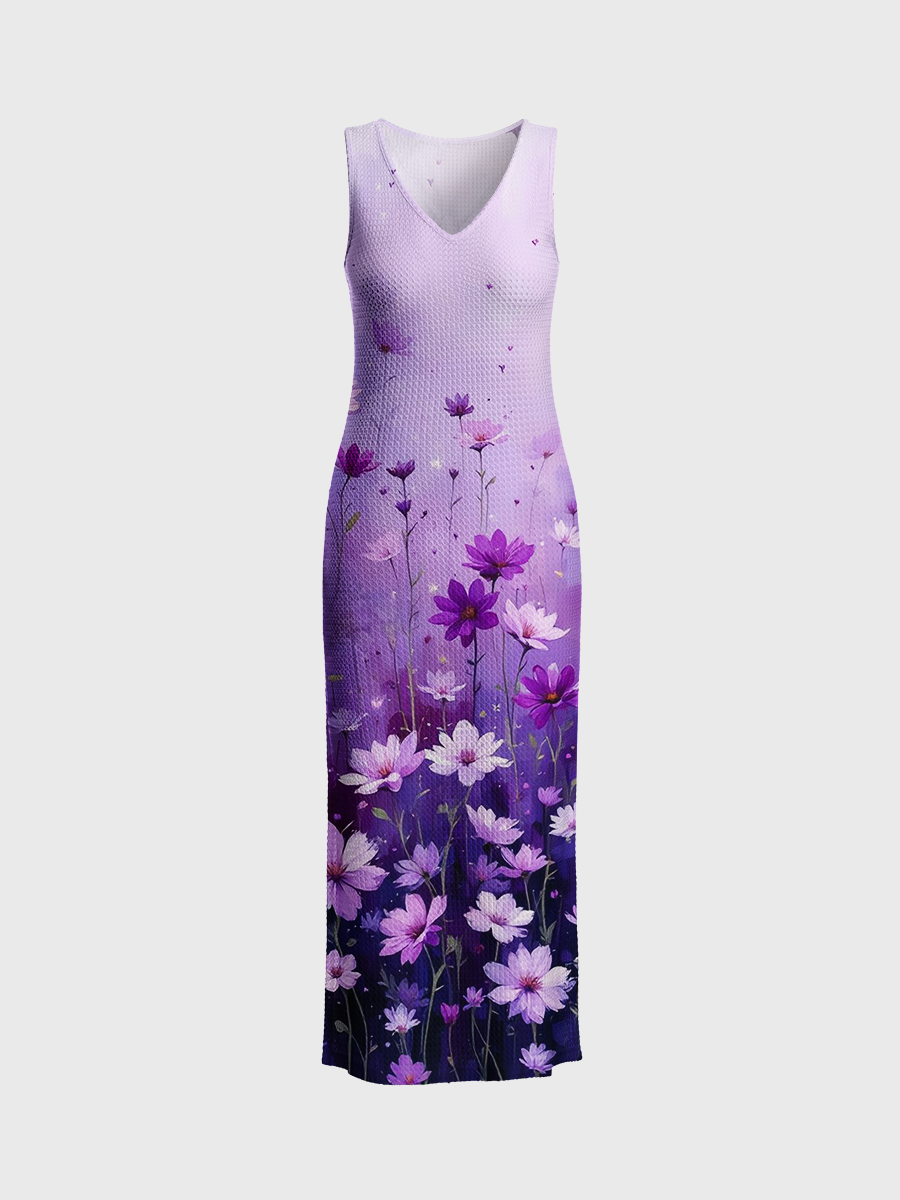 Misty Gradient Background Open Stitch Midi Dress