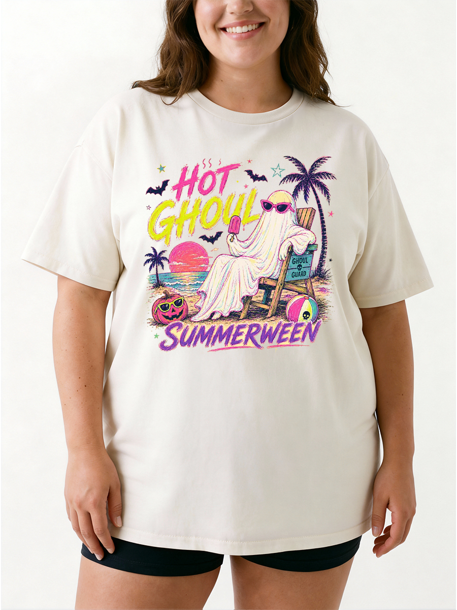Vintage Funny Ghost Summerween Oversize Graphic Tee
