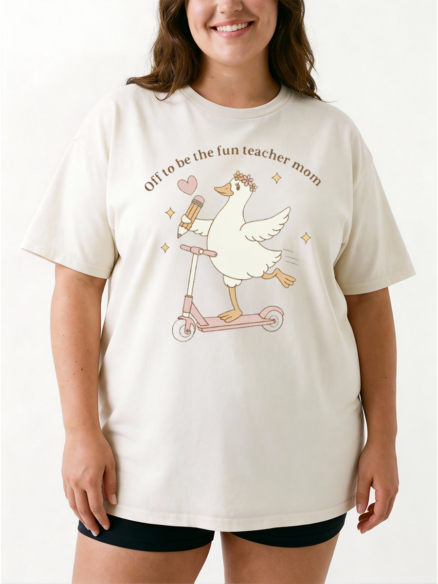 Vintage Off To Be The Fun Teacher Mom Oversize Graphic Tee