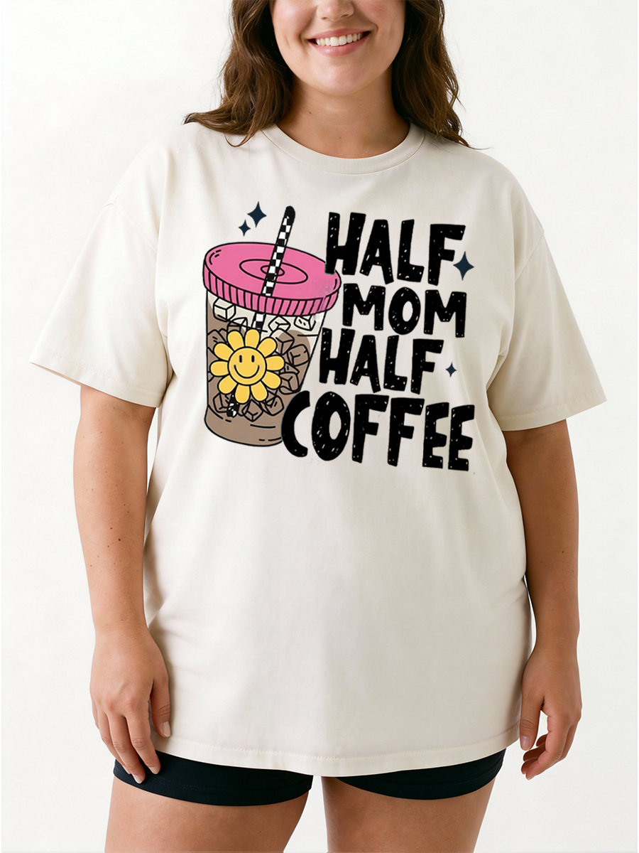 Vintage Cute Back To School Half Mom Half Coffee Oversize Graphic Tee
