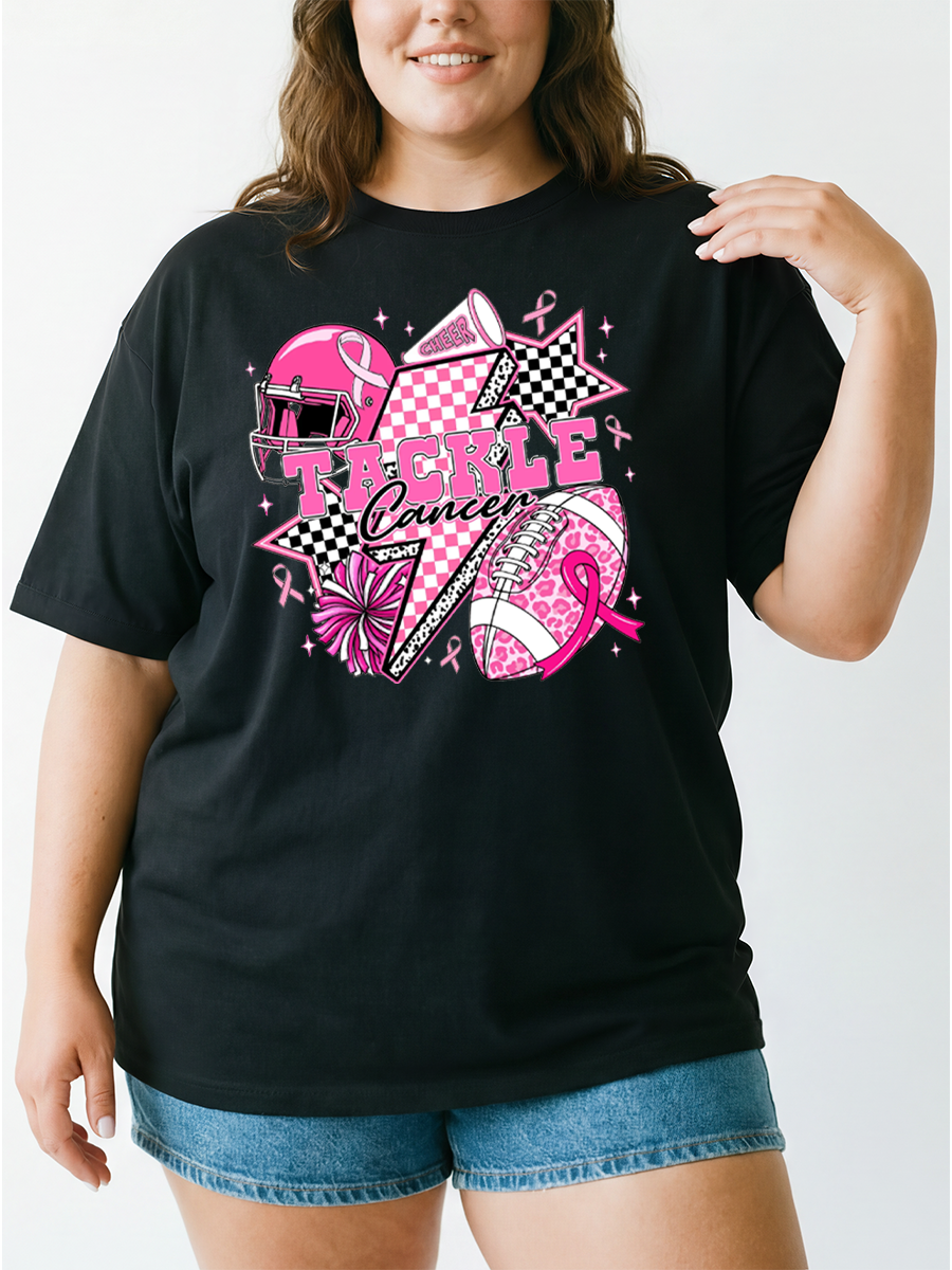 Vintage Pink Football Cheer Oversize Graphic Tee