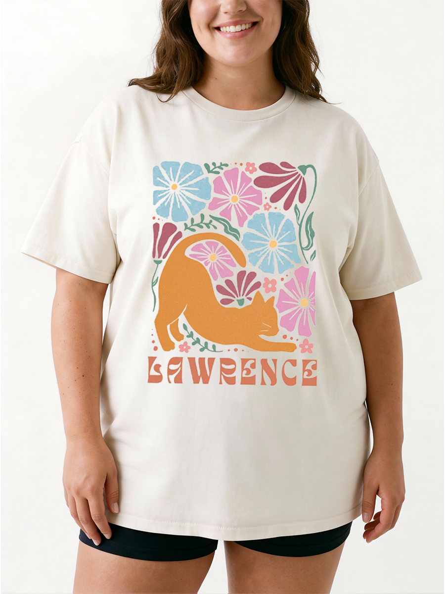Vintage Boho Orange Cat Oversize Graphic Tee