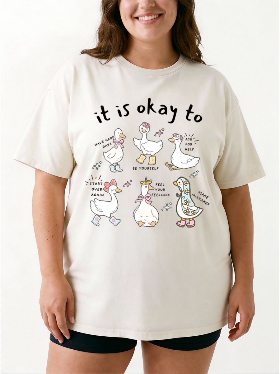 Vintage It Is Okay To Motivational Goose Oversize Graphic Tee