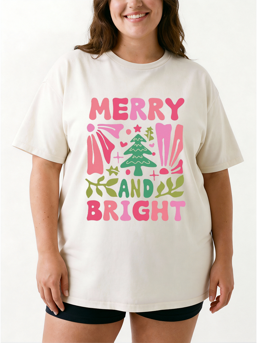 Vintage Boho Merry And Bright Oversize Graphic Tee