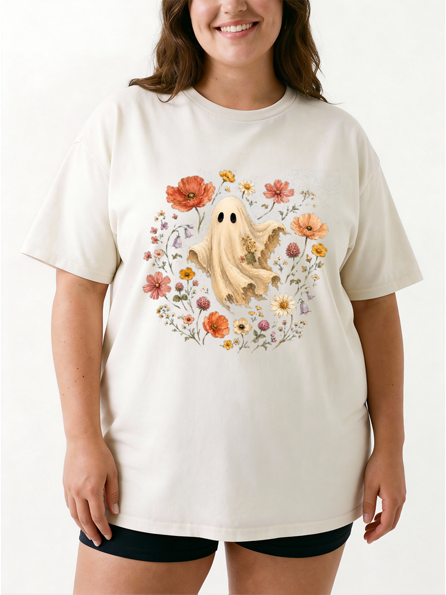 Vintage Halloween Ghost Fall Oversize Graphic Tee