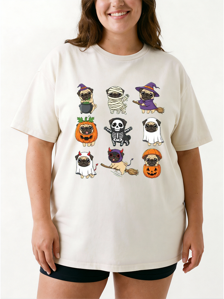Vintage Pug Halloween Oversize Graphic Tee