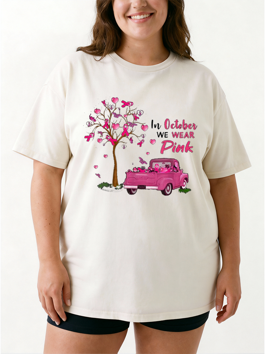 Vintage In October We Wear Pink Oversize Graphic Tee