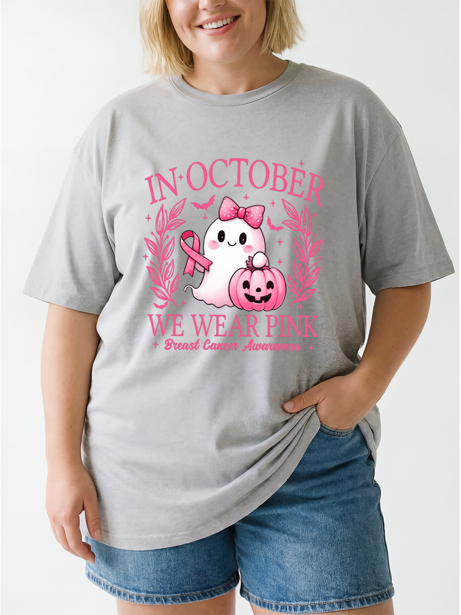 Vintage In October We Wear Pink Ghost Oversize Graphic Tee
