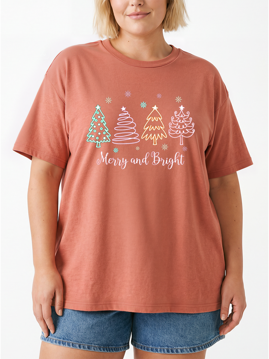 Vintage Merry And Bright Neon Christmas Oversize Graphic Tee