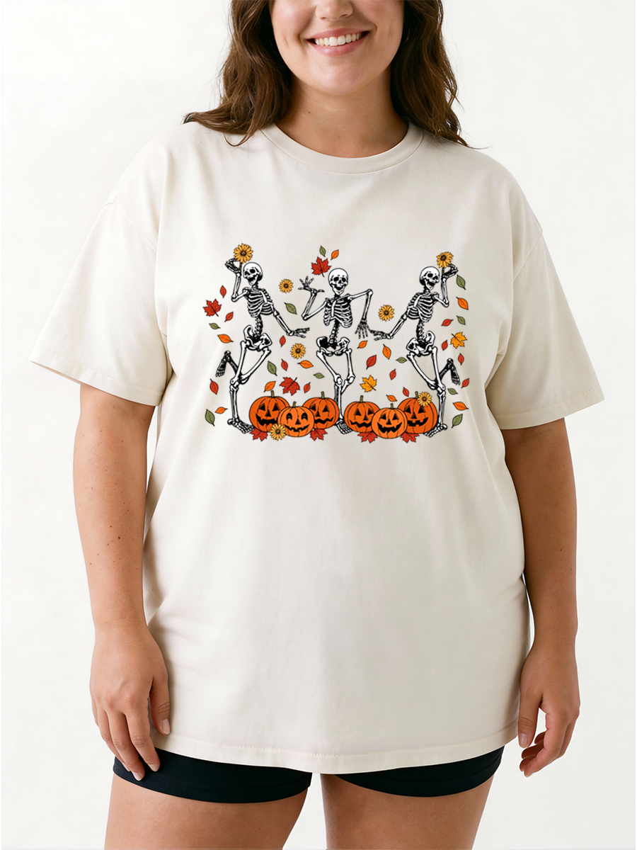 Vintage Dancing Skeleton Halloween Oversize Graphic Tee