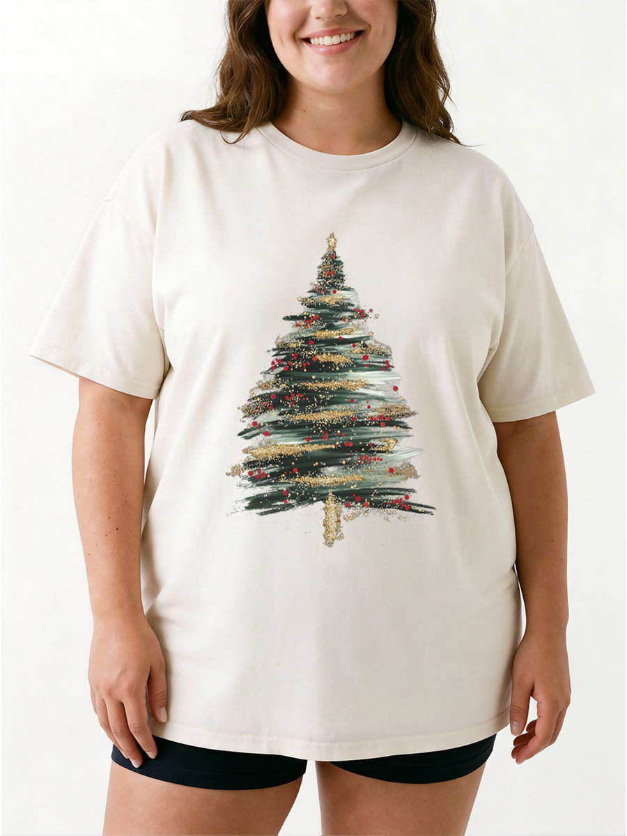 Vintage Christmas Glitter Tree Oversize Graphic Tee