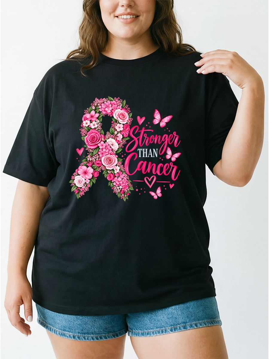 Vintage Floral Breast Cancer Awareness Oversize Graphic Tee