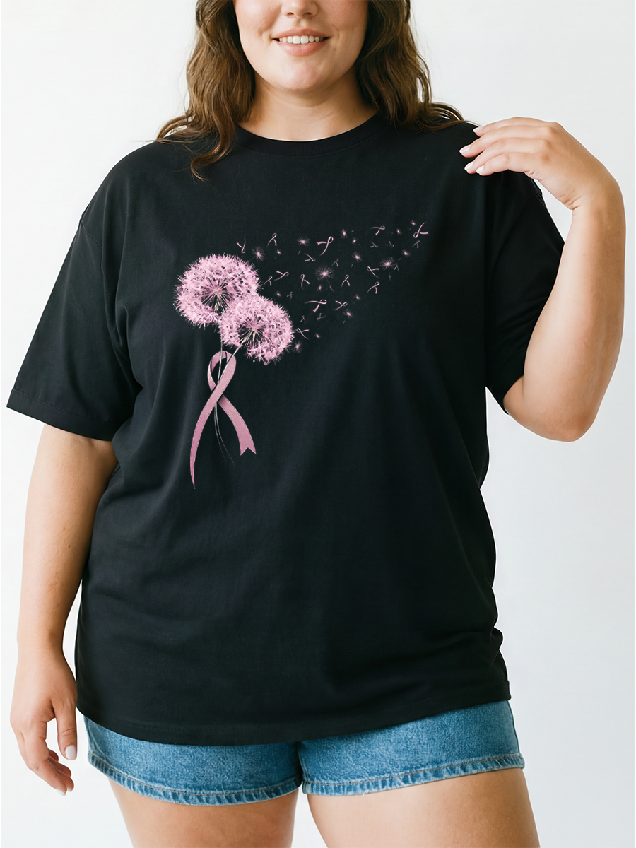 Vintage Dandelion Breast Cancer Awareness Oversize Graphic Tee