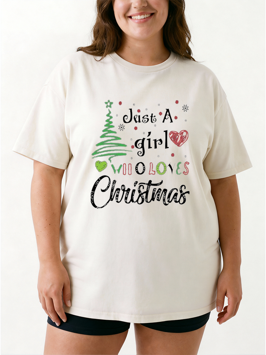 Vintage Just A Girl Who Loves Christmas Oversize Graphic Tee