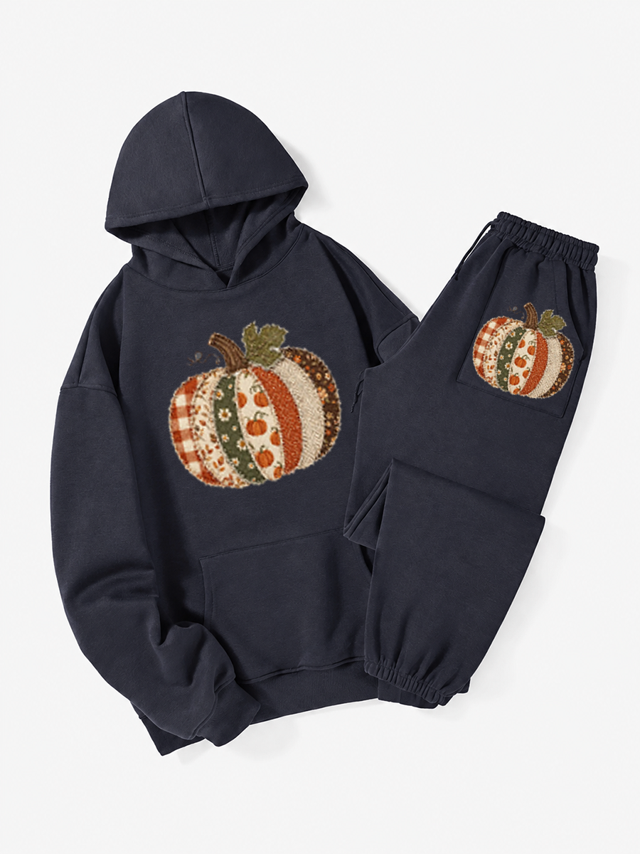 Vintage Fall Pumpkin Hoodie Suit
