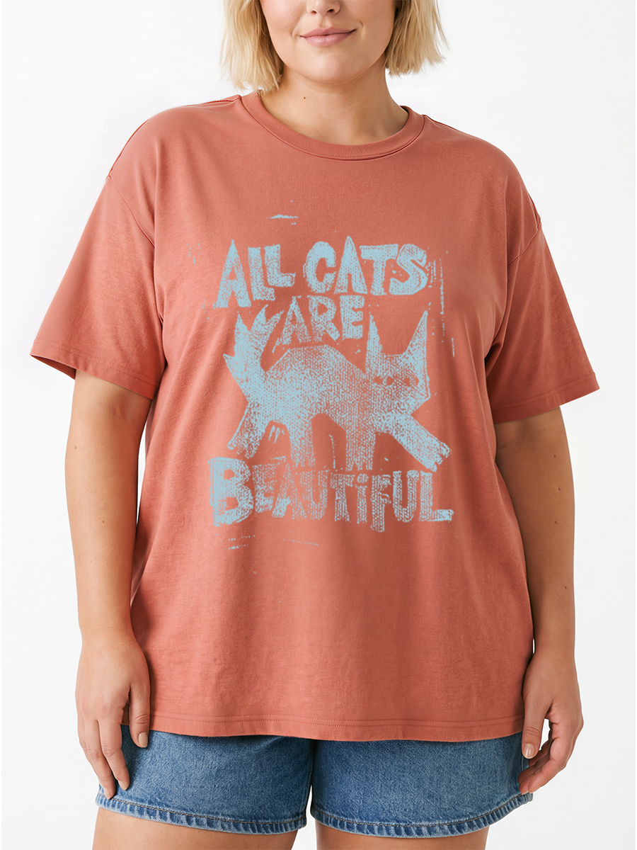 Vintage All Cats Are Beautiful Oversize Graphic Tee