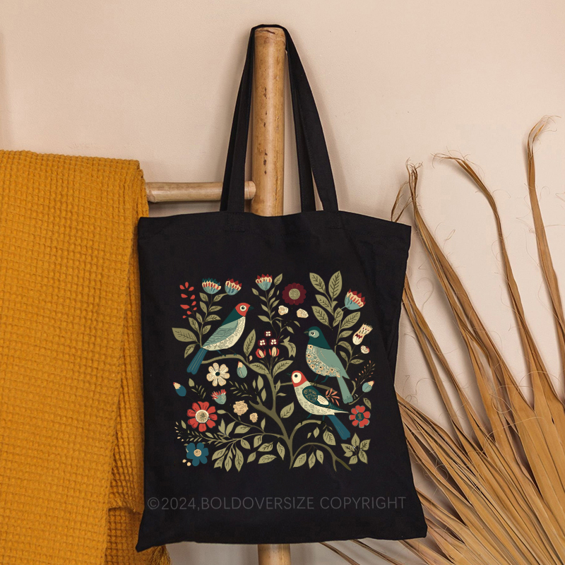 Vintage Cottagecore Birds and Flowers Tote Bag