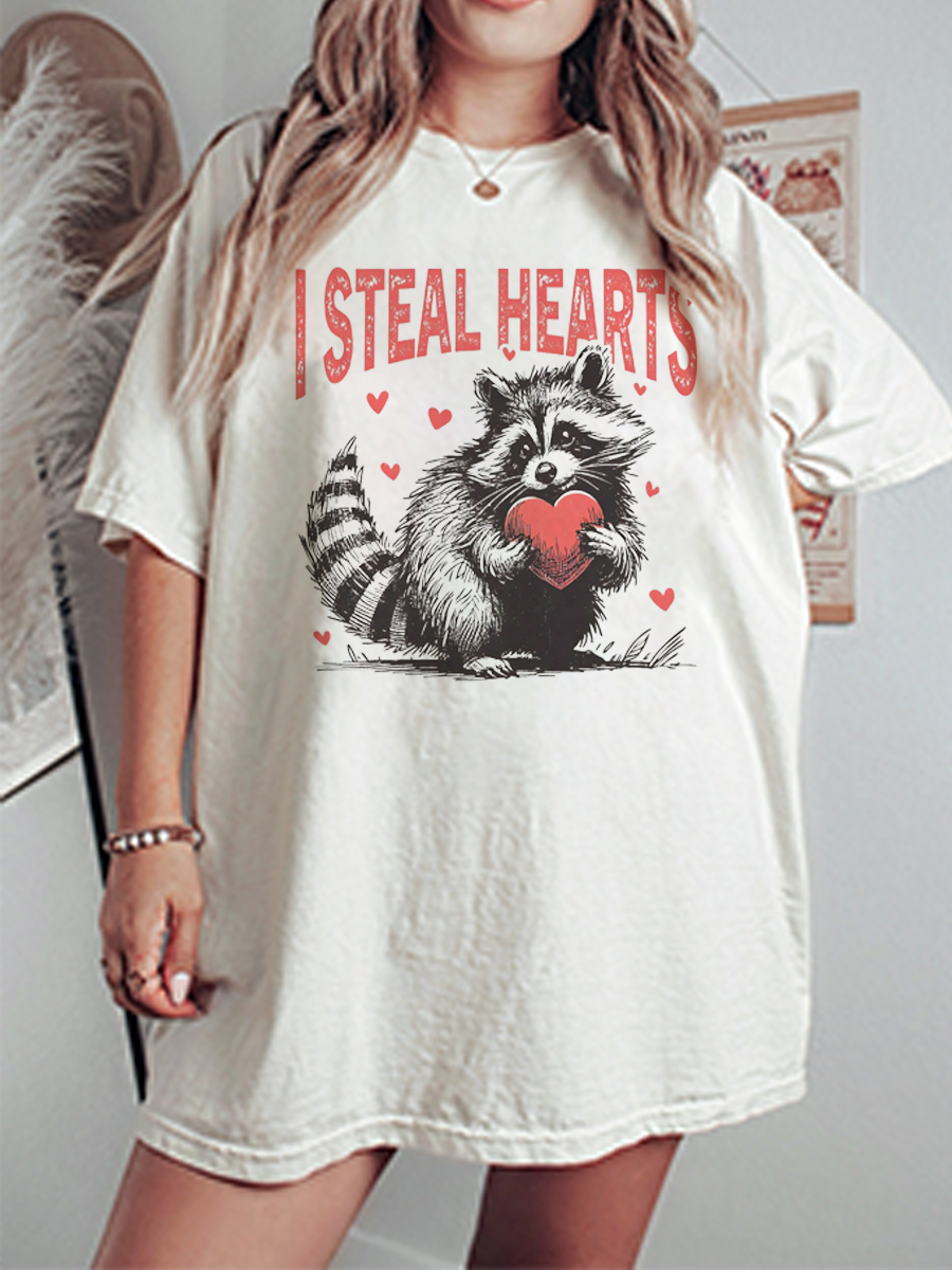 Vintage I Steal Hearts Oversize Graphic Tee