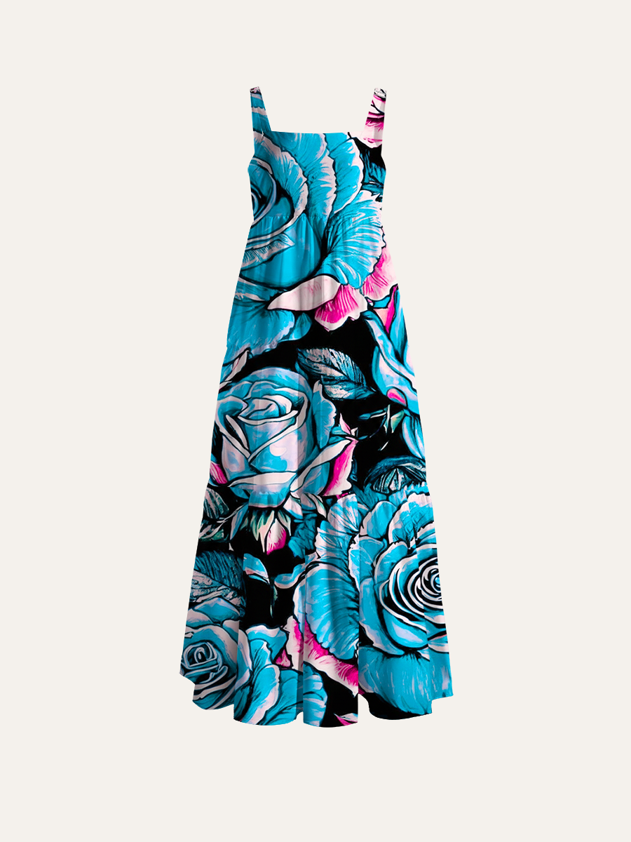 Pop Art Floral Pattern Adjustable Wide Straps Maxi Dress