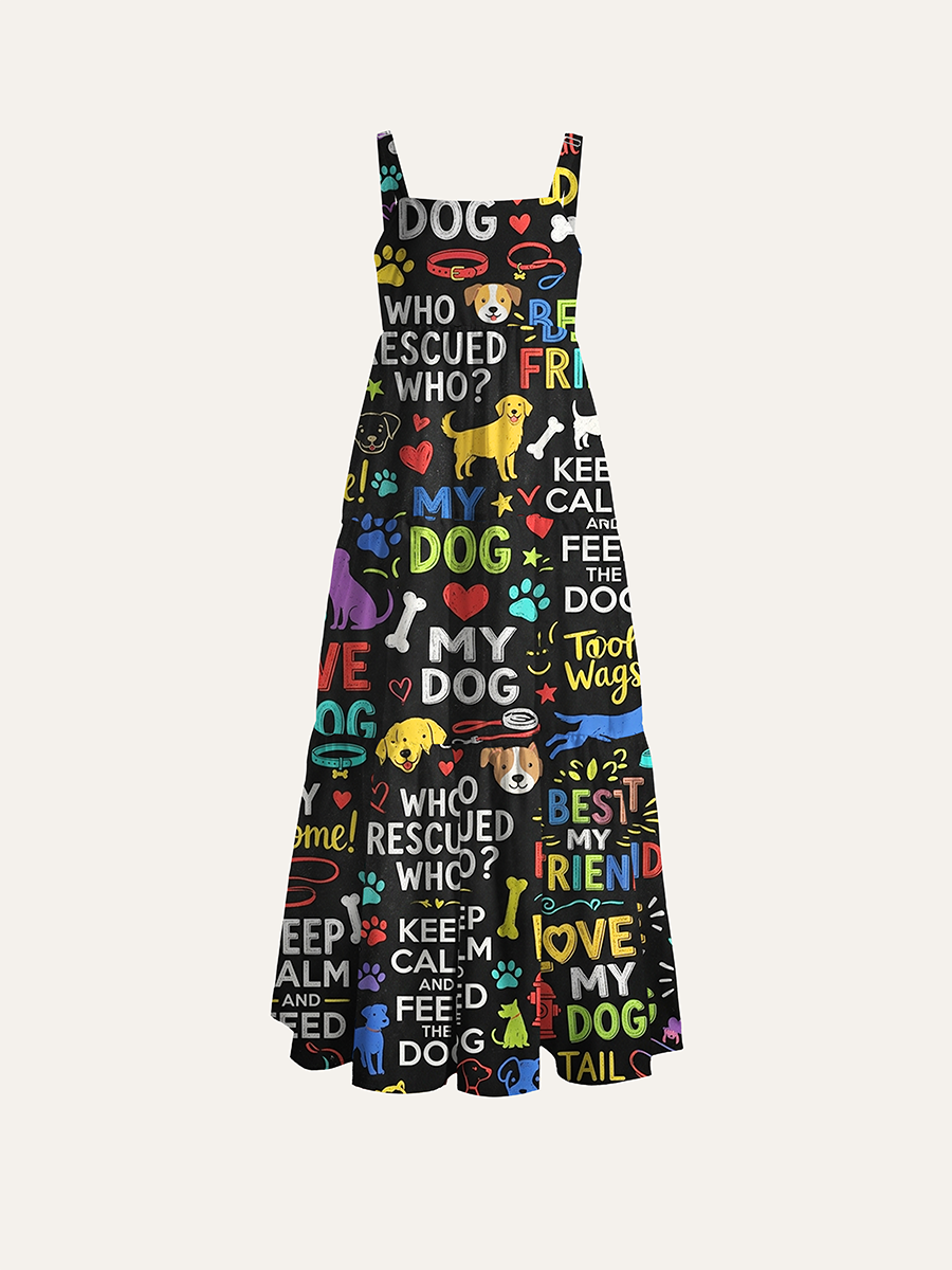 Pet Quote Adjustable Wide Straps Maxi Dress