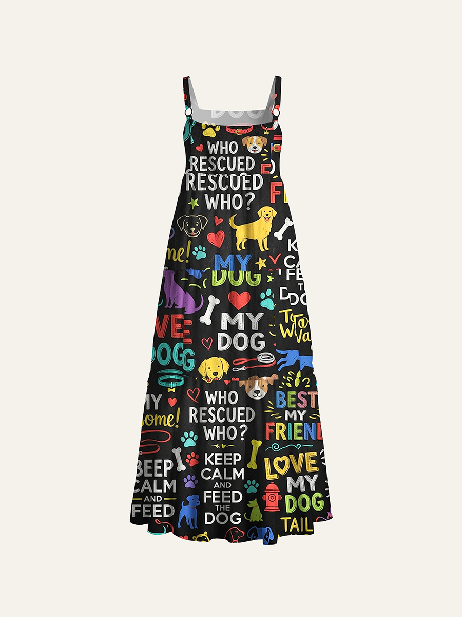 Pet Quote Adjustable Wide Straps Maxi Dress