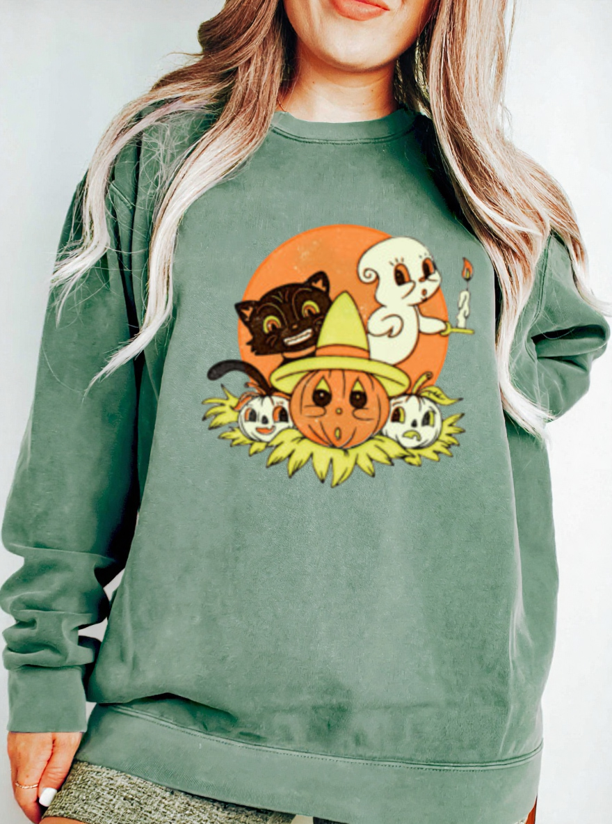 Vintage Halloween Pumpkin Oversize Graphic Sweatshirt