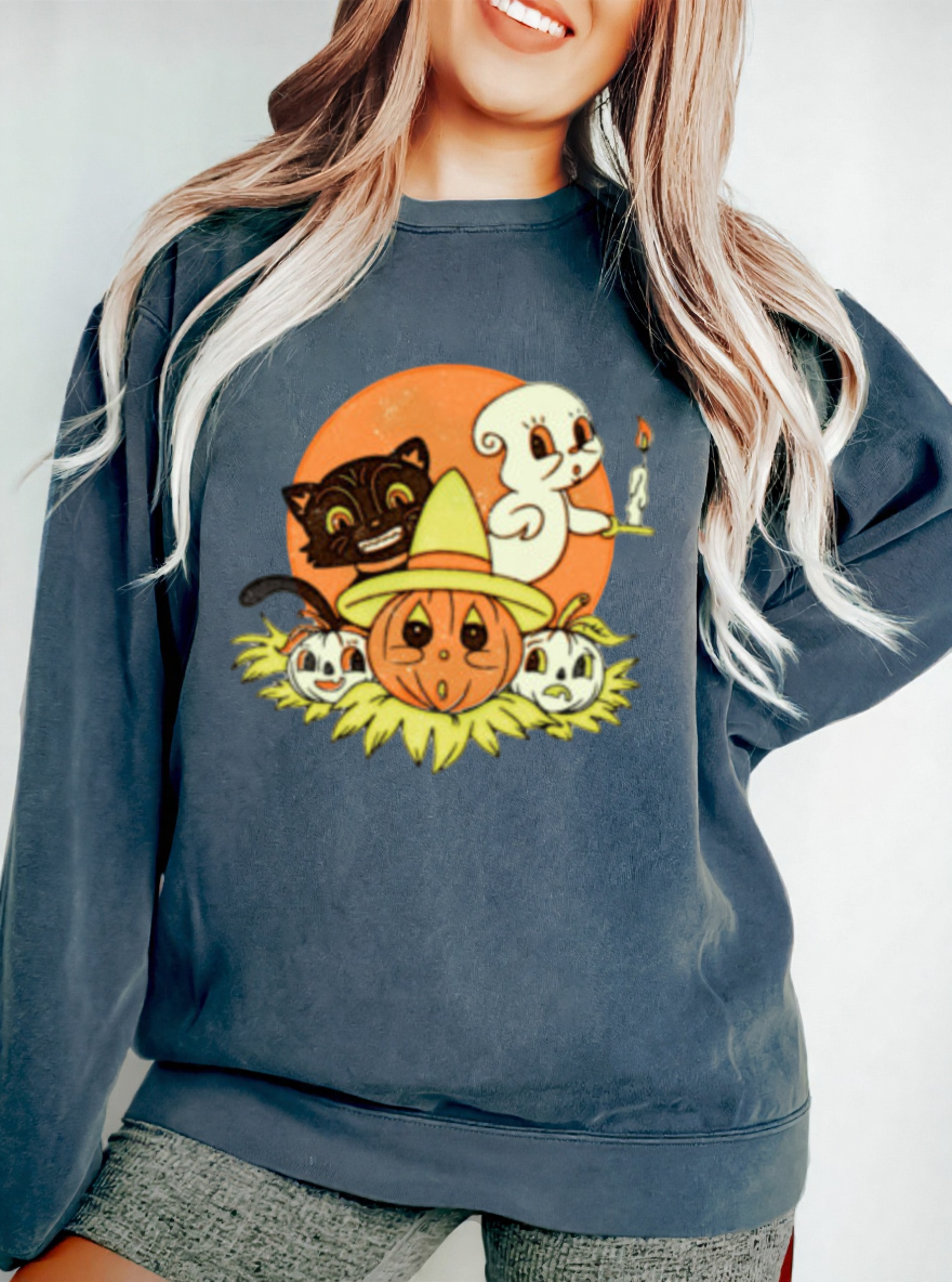Vintage Halloween Pumpkin Oversize Graphic Sweatshirt