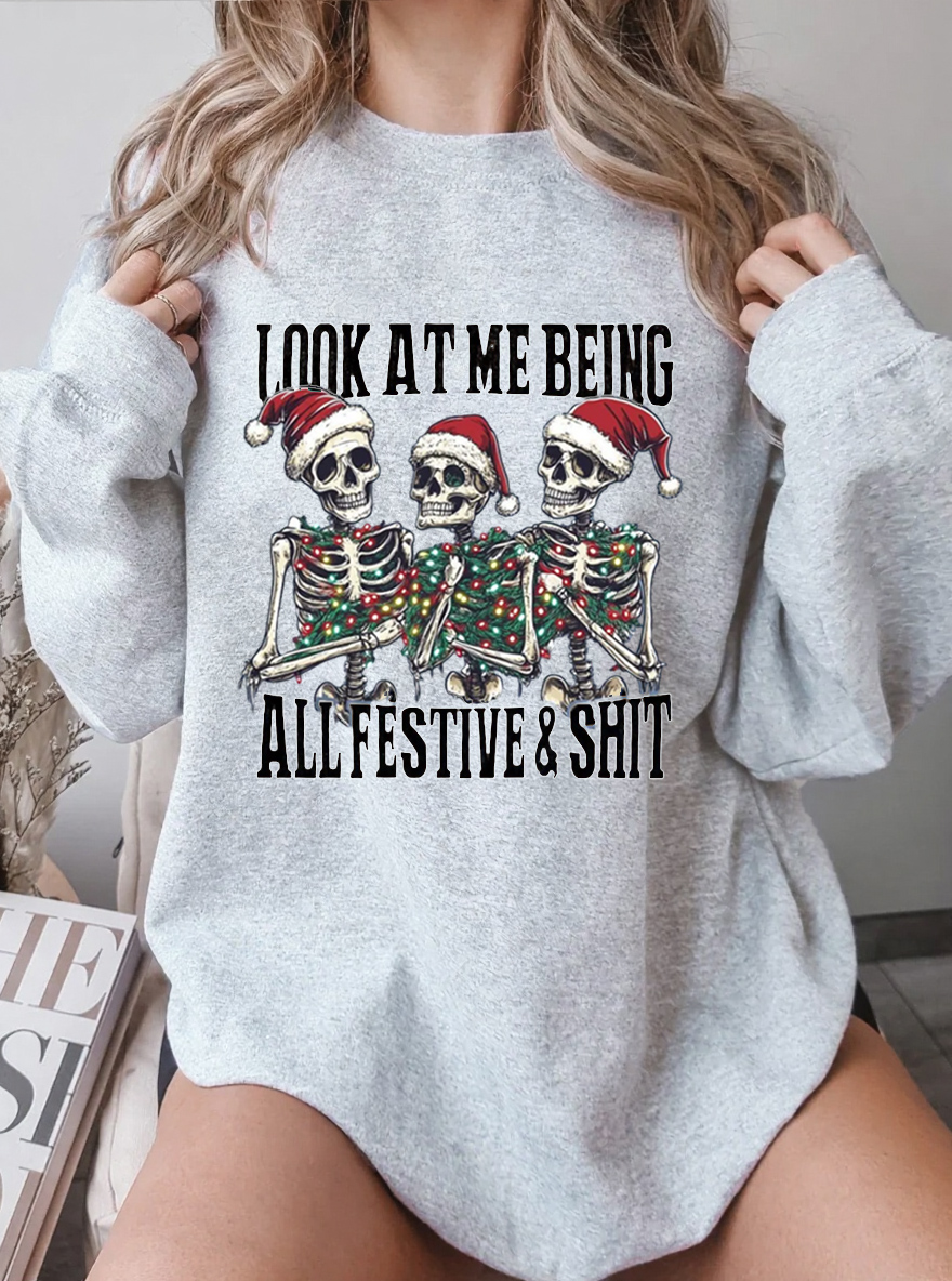 Vintage Look At Me Being All Festive And Shit Oversize Graphic Sweatshirt
