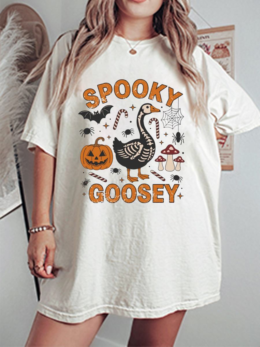 Vintage Spooky Goose Skeleton Oversize Graphic Tee
