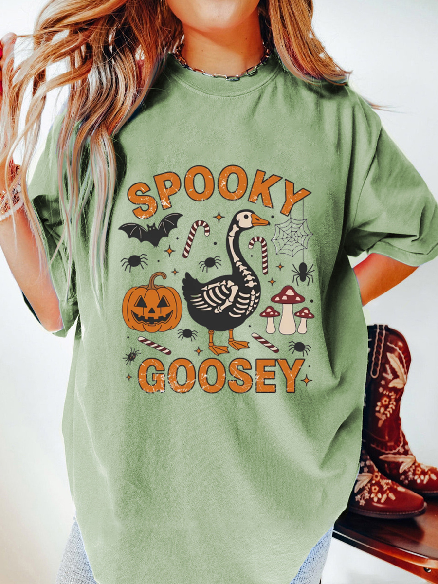 Vintage Spooky Goose Skeleton Oversize Graphic Tee