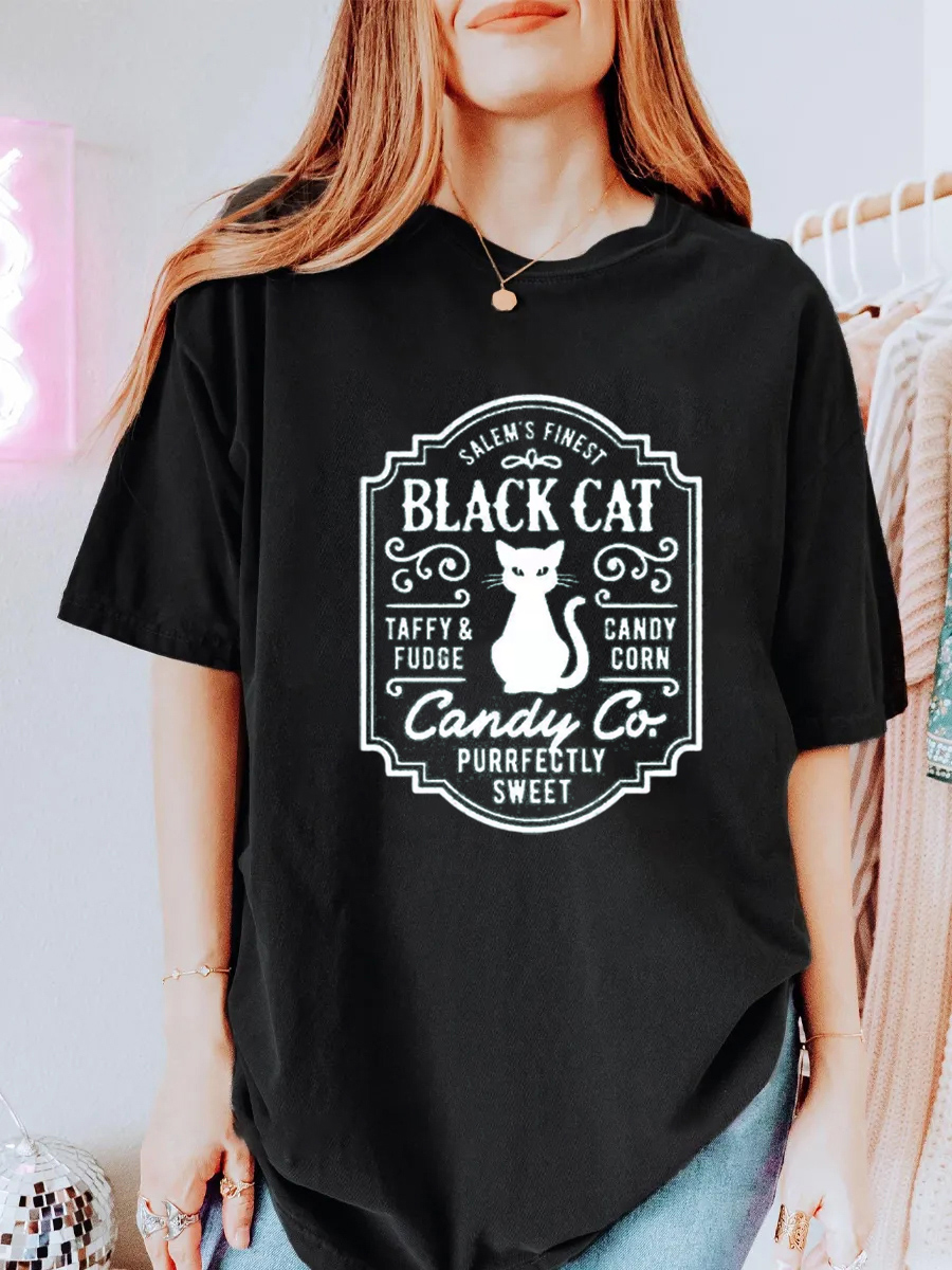 Vintage Black Cat Candy Co Oversize Graphic Tee