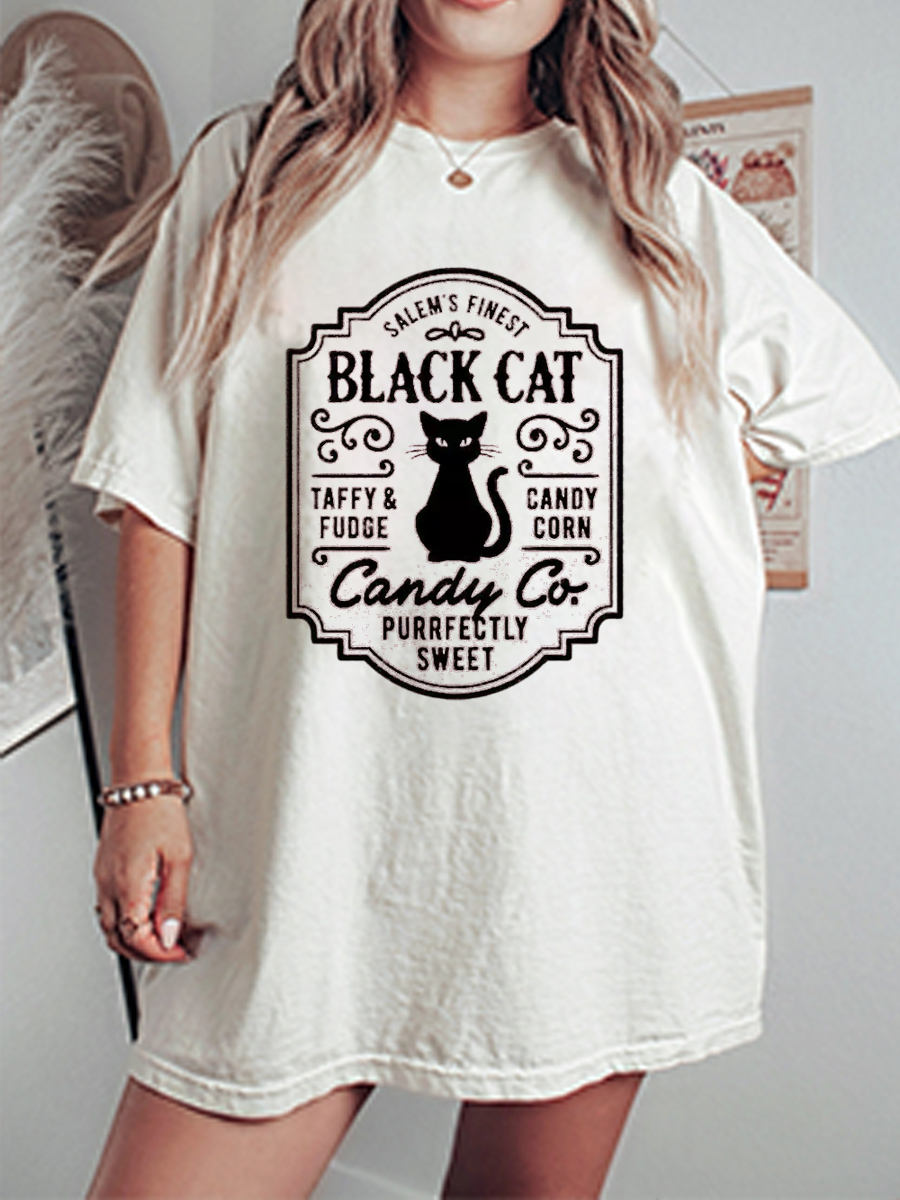 Vintage Black Cat Candy Co Oversize Graphic Tee