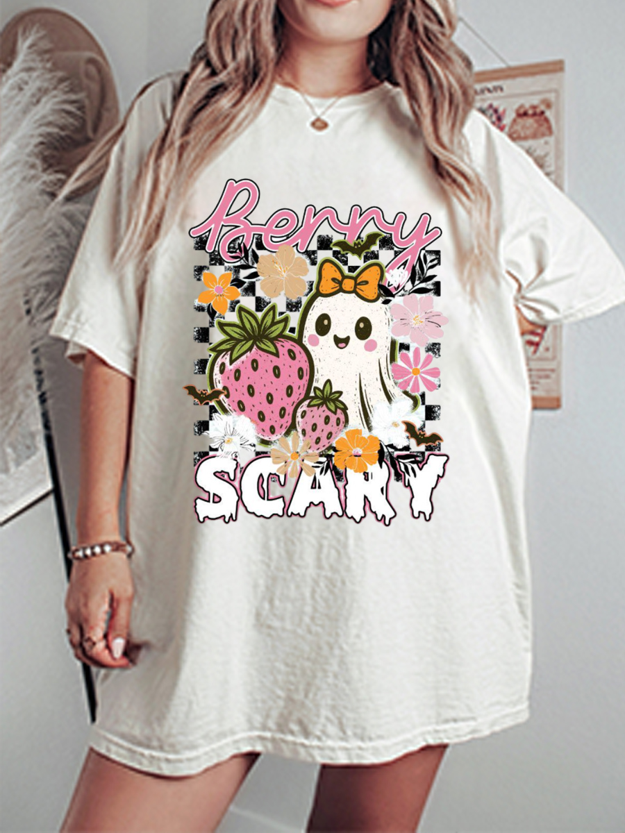 Vintage Pink Ghost Bow Oversize Graphic Tee