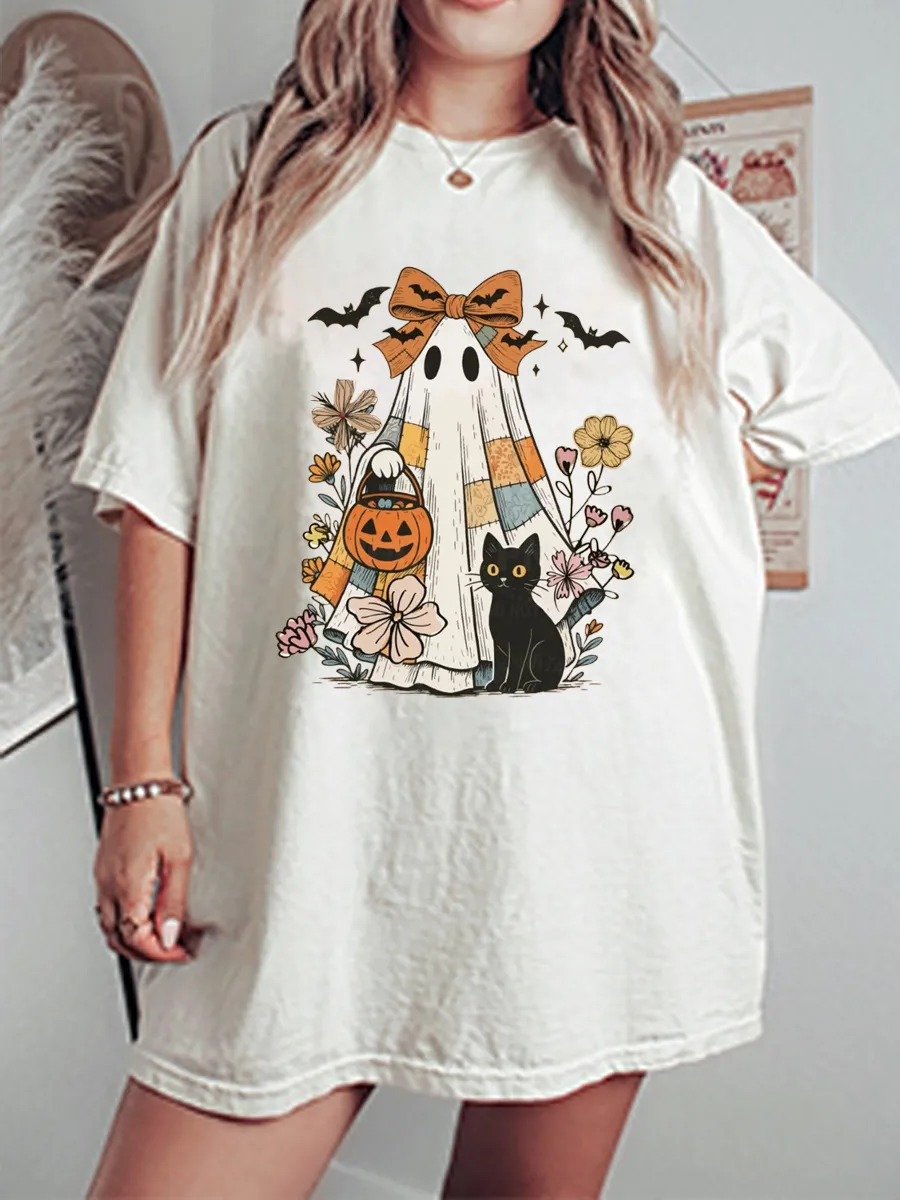 Vintage Halloween Ghost Oversize Graphic Tee