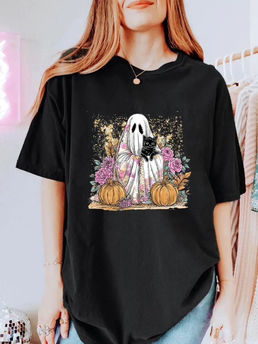 Vintage Ghost & Cat Oversize Graphic Tee