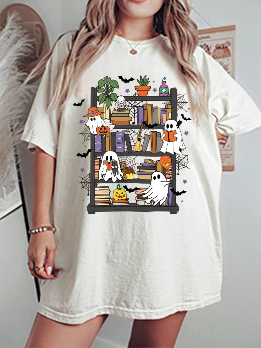 Vintage Boo Ghost Reading Book Oversize Graphic Tee