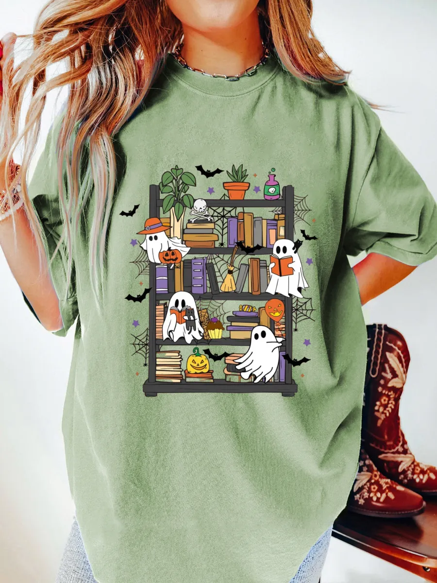 Vintage Boo Ghost Reading Book Oversize Graphic Tee