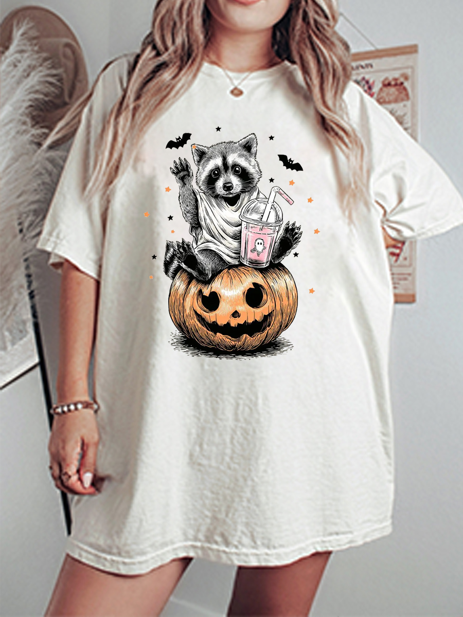 Vintage Halloween Raccoon Oversize Graphic Tee